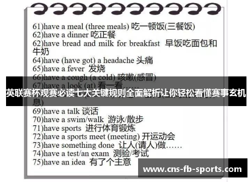 英联赛杯观赛必读七大关键规则全面解析让你轻松看懂赛事玄机