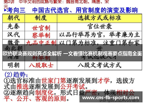 欧协联决赛规则亮点全解析 一文看懂比赛机制观赛要点指南全面