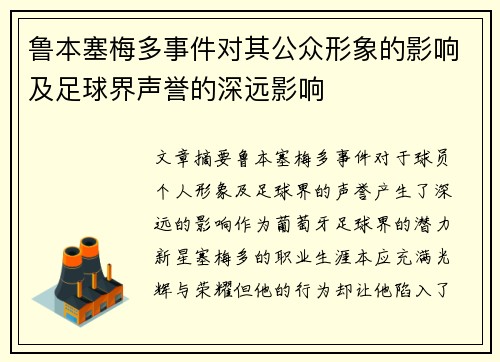 鲁本塞梅多事件对其公众形象的影响及足球界声誉的深远影响